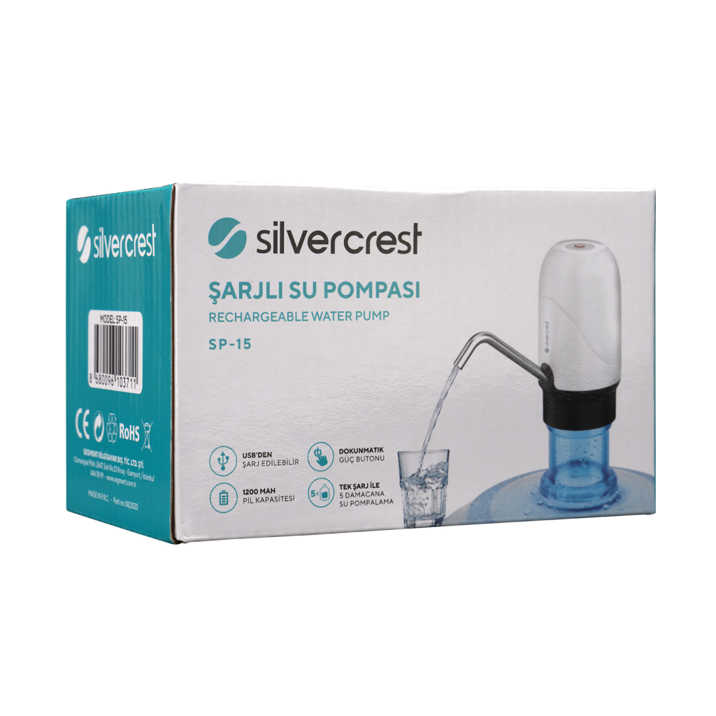 SILVER CREST SP-15, Damacana için Mini Su Pompası. USB den Şarj Edilir.