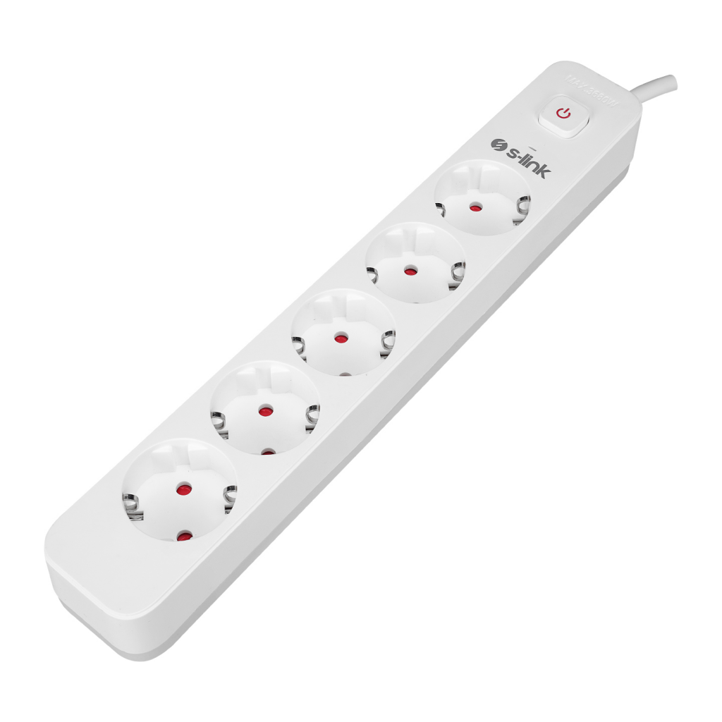 S-LINK SPG501S, 5 Soket, Akım Korumalı Priz, 1.5Mt Kablo, 750 Joule (Beyaz) %100 Bakır