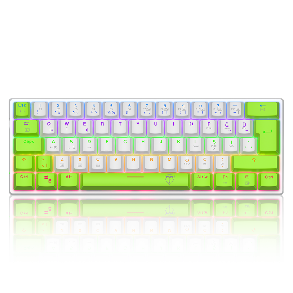 T-DAGGER T-TGK321WG-LIT, ARENA LITE, USB Kablolu, Türkçe Q, Rainbow Backlight, Red Mekanik Switch, 61 Tuşlu, Gaming Klavye (Yeşil Beyaz)