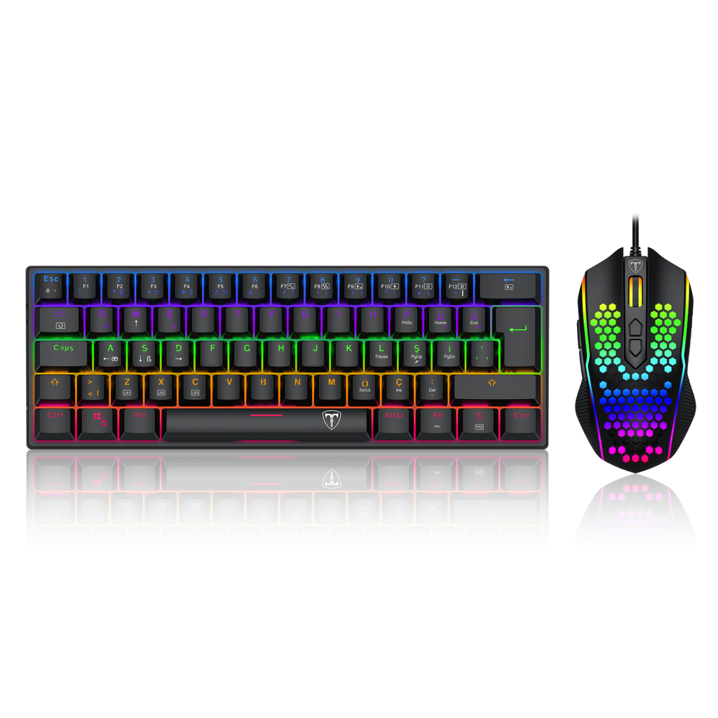 T-DAGGER T-TGS008-LIT, MAIN FORCE LITE, USB Kablolu, Türkçe Q, Rainbow Backlight, Red Mekanik Switch, 68 Tuşlu, Gaming Klavye ve RGB, 10.000DPI, Kablolu Mouse Set