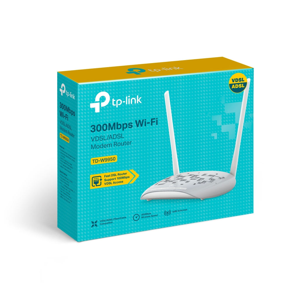 TP-LINK TD-W9950, 4 Port, 2.4Ghz Wifi, 300Mbps, 2xAnten, VDSL2, ADSL2 MODEM