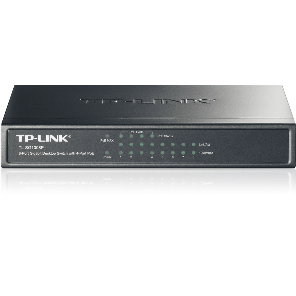 TP-LINK TL-SG1008P, 8 Port, GigaBit, Metal Kasa, 4 Port PoE, 55W, Yönetilemez, Masaüstü Switch