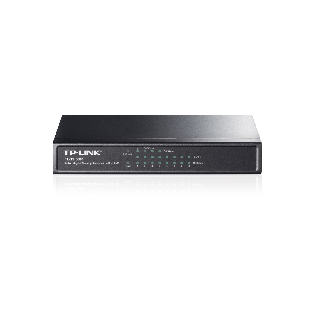 TP-LINK TL-SG1008P, 8 Port, GigaBit, Metal Kasa, 4 Port PoE, 55W, Yönetilemez, Masaüstü Switch