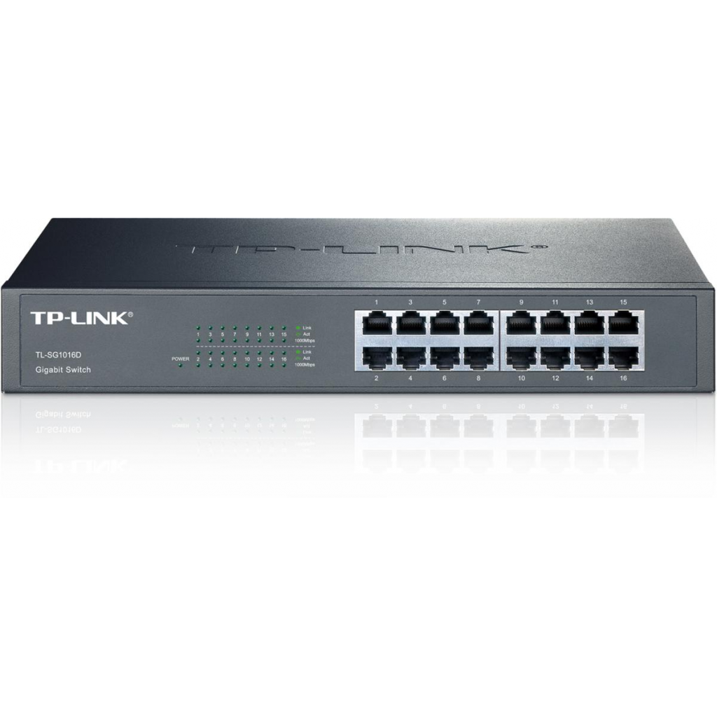 TP-LINK TL-SG1016D, 16 Port, GigaBit, Metal Kasa, Yönetilemez, Rackmount Switch