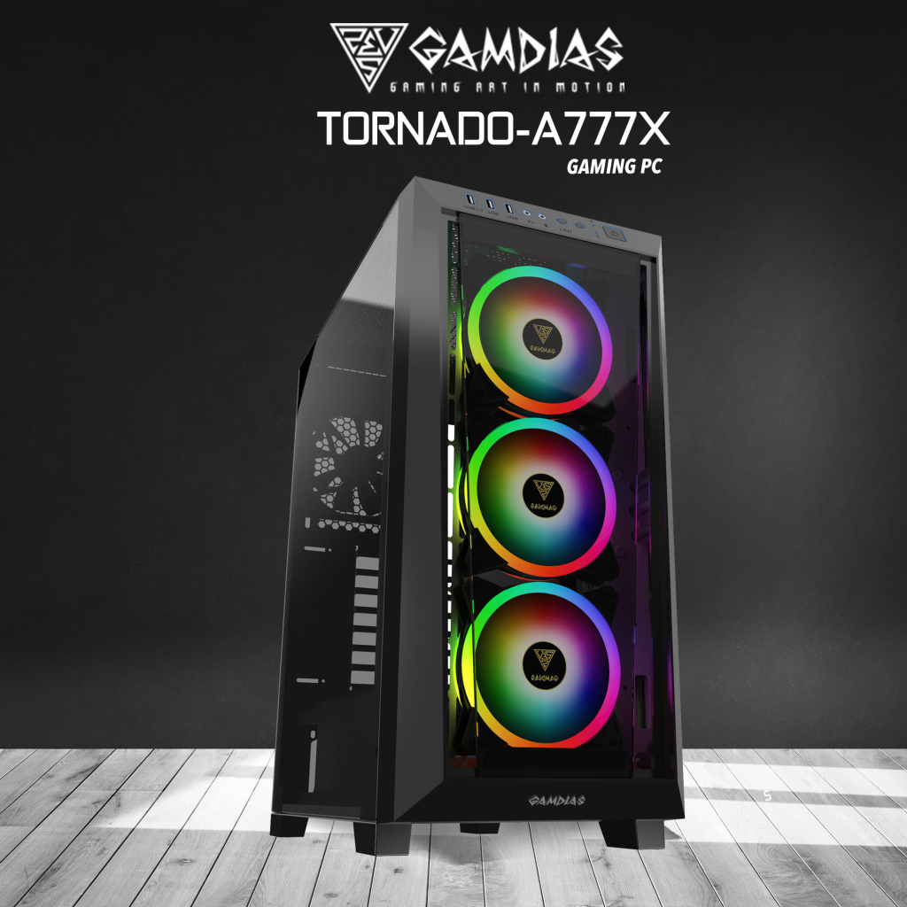 GAMDIAS TORNADO-A777X, RYZEN 7 7700X, 32Gb DDR5 Ram, 1Tb NVMe SSD, 8Gb GDDR5 RX580 Ekran Kartı, 1600W Kasa, Free Dos GAMING PC