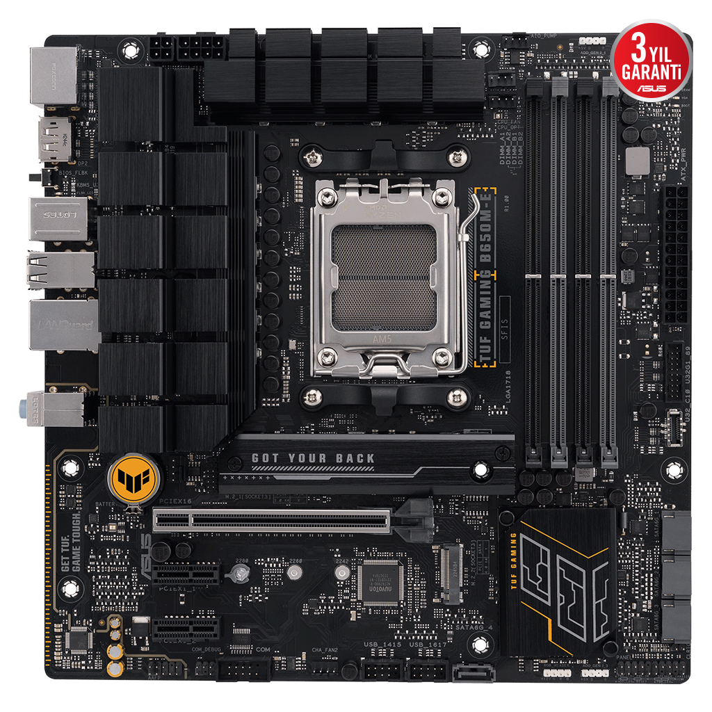 ASUS TUF GAMING B650M-E, 4xDDR5, 2x M.2, HDMI, 2xDP, Type-C, AMD Ryzen 7000 Serisi, AM5 Soket Anakart