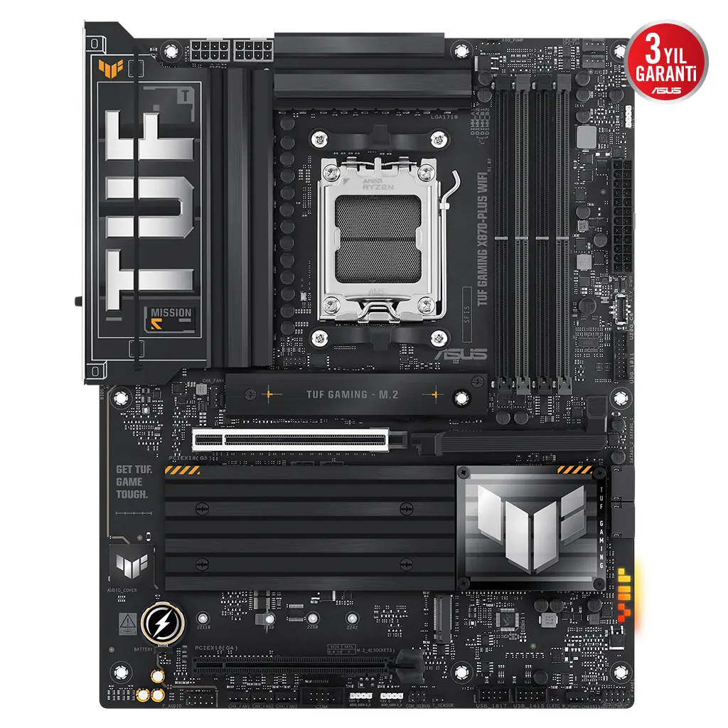 ASUS TUF GAMING X870-PLUS WIFI, 4xDDR5, 4xM.2, HDMI, DP, Type-C, Wi-Fi 7, Bluetooth v5.4, AMD Ryzen 9000-8000 ve 7000 Serisi, AM5 Soket Anakart