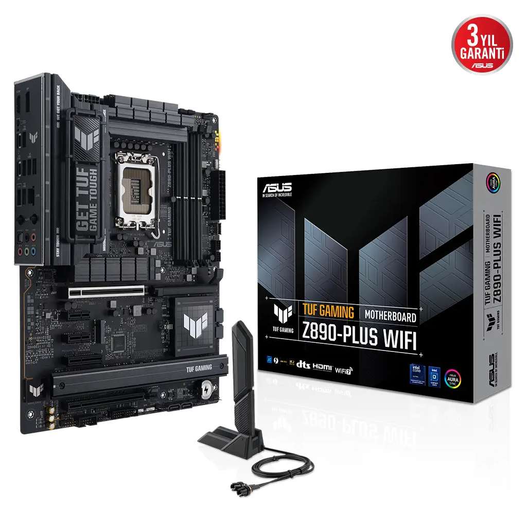 ASUS TUF GAMING Z890-PLUS WIFI, 9066MHz OC, 4xDDR5 4x M.2, HDMI, DP, Type-C, Wi-Fi 7, Bluetooth 5.4, Intel Core Ultra CPU(Seri 2), LGA1851 Soket, Gaming Anakart