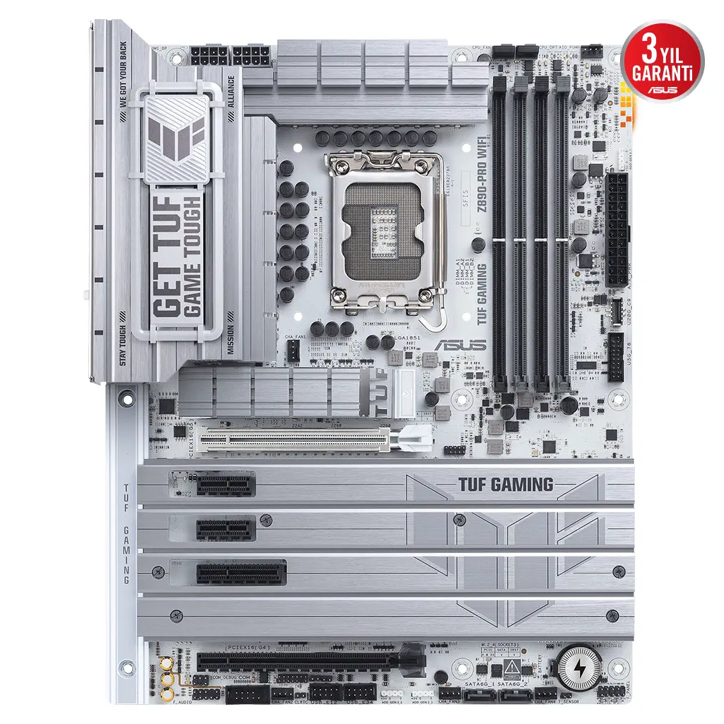 ASUS TUF GAMING Z890-PRO WIFI, 9066MHz OC, 4xDDR5, 4x M.2, HDMI, DP, 2xThunderbolt, 2xType-C, Wi-Fi 7, Bluetooth 5.4, Intel Core Ultra CPU(Seri 2), LGA1851 Soket, Gaming Anakart