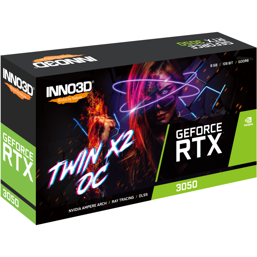 INNO3D N30502-08D6-1711VA41, TWIN X2, RTX3050, 8Gb, 128Bit, GDDR6, 1xDVI, 1xHDMI, 1xDP GAMING Ekran Kartı