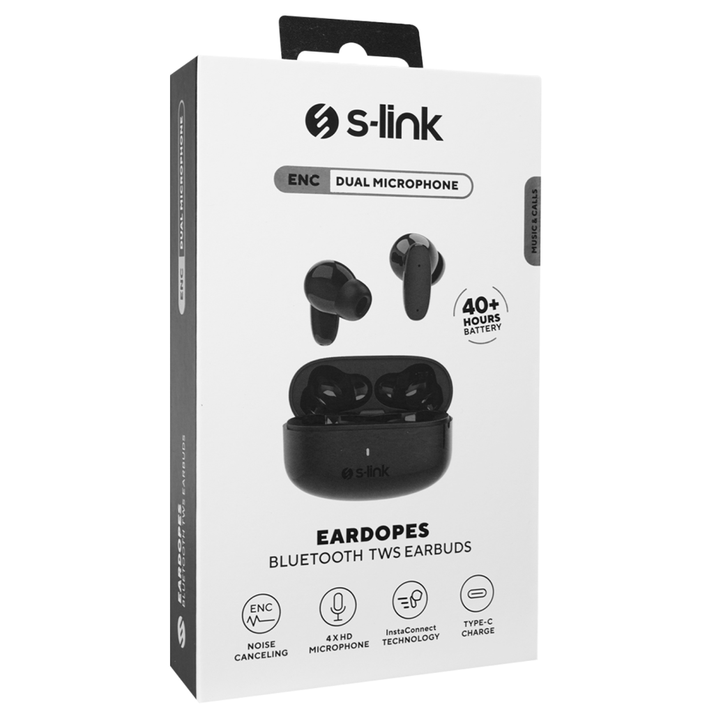 S-LINK TWS08, EARDOPES, Siyah, Bluetooth 5.2, Kablosuz, TWS Kulak içi, Dokunmatik Kontrol, 5saat Çalma Süresi, ENC Dual Microfonlu Kulaklık