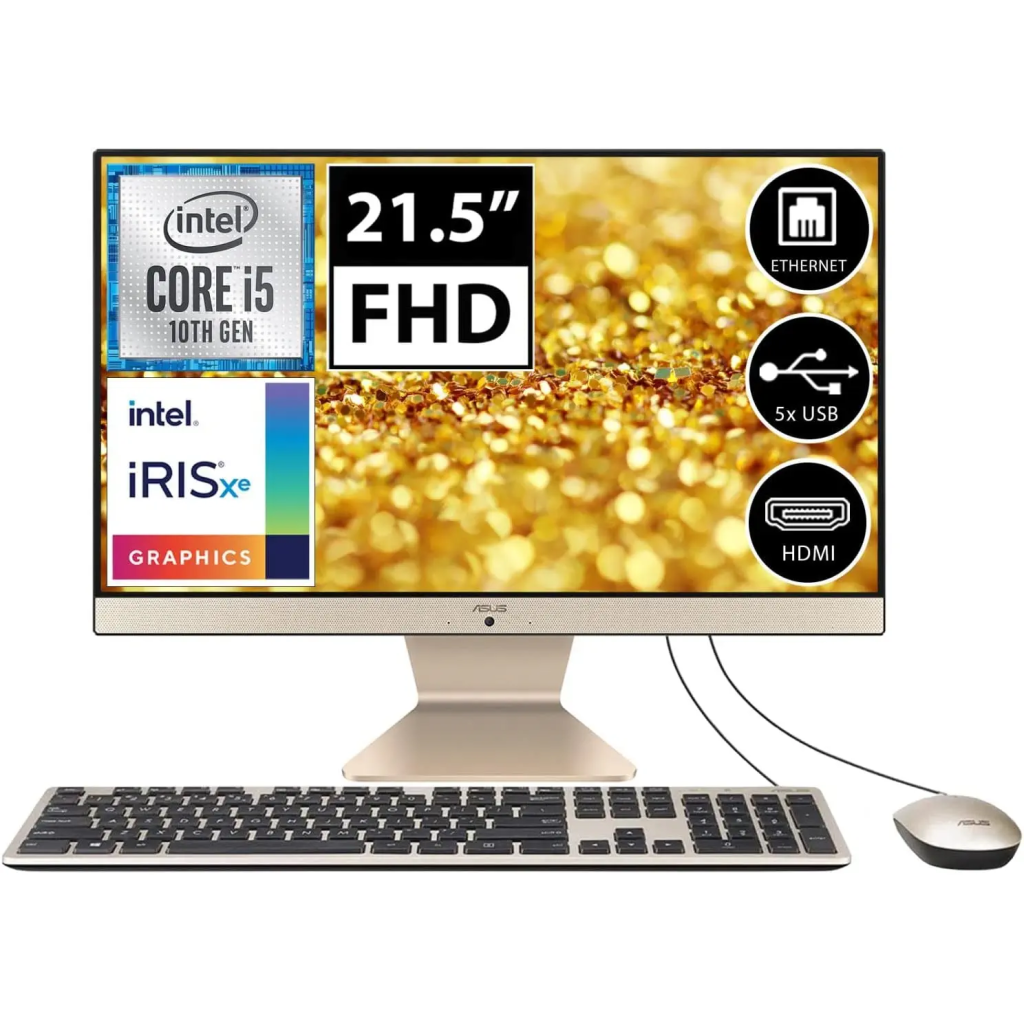 ASUS V222FAK-BA025M, i5-10210U, 21,5&quot;  FHD Ekran, 8Gb DDR4 Ram, 256Gb SSD, Wi-Fi 5, Type-A, Paylaşımlı Ekran Kartı, Free Dos, All In One PC, (Gold/Siyah)