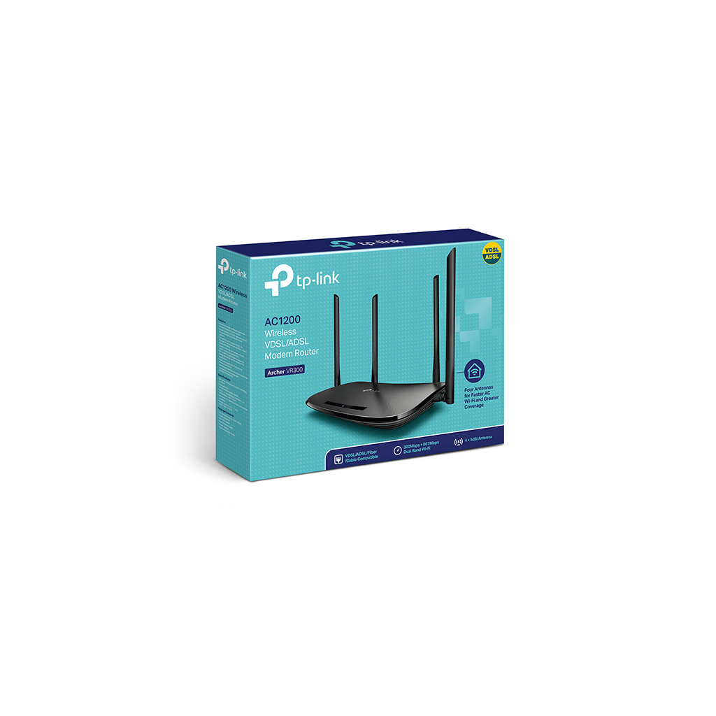 TP-LINK ARCHER VR300 V2, AC1200, 4Port, Dual Band Wifi, 867Mbps, 4xAnten, VDSL,ADSL Modem
