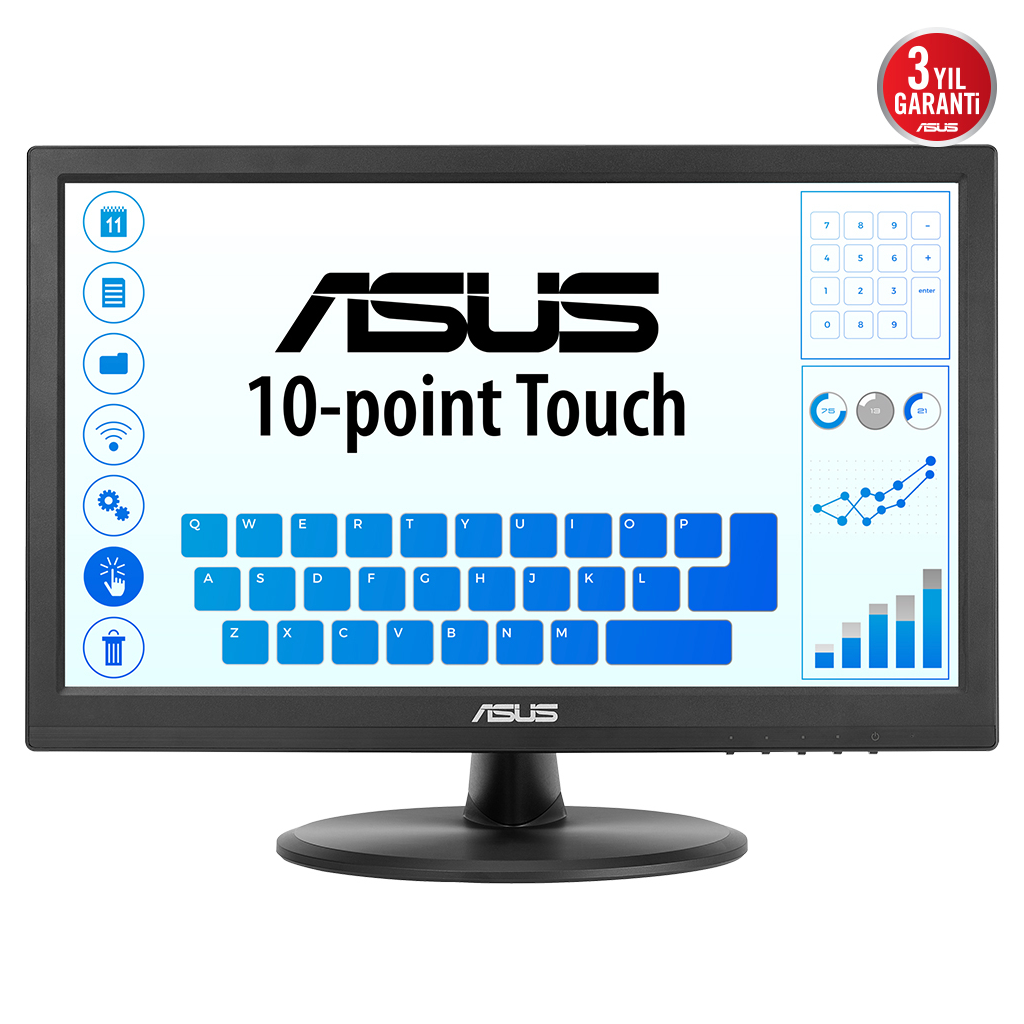 ASUS VT168HR 15.6&quot; 5ms, 60Hz, Dokunmatik, HDMI, D-Sub, Düşük Mavi Işık, FreeSync, TN Panel Monitör