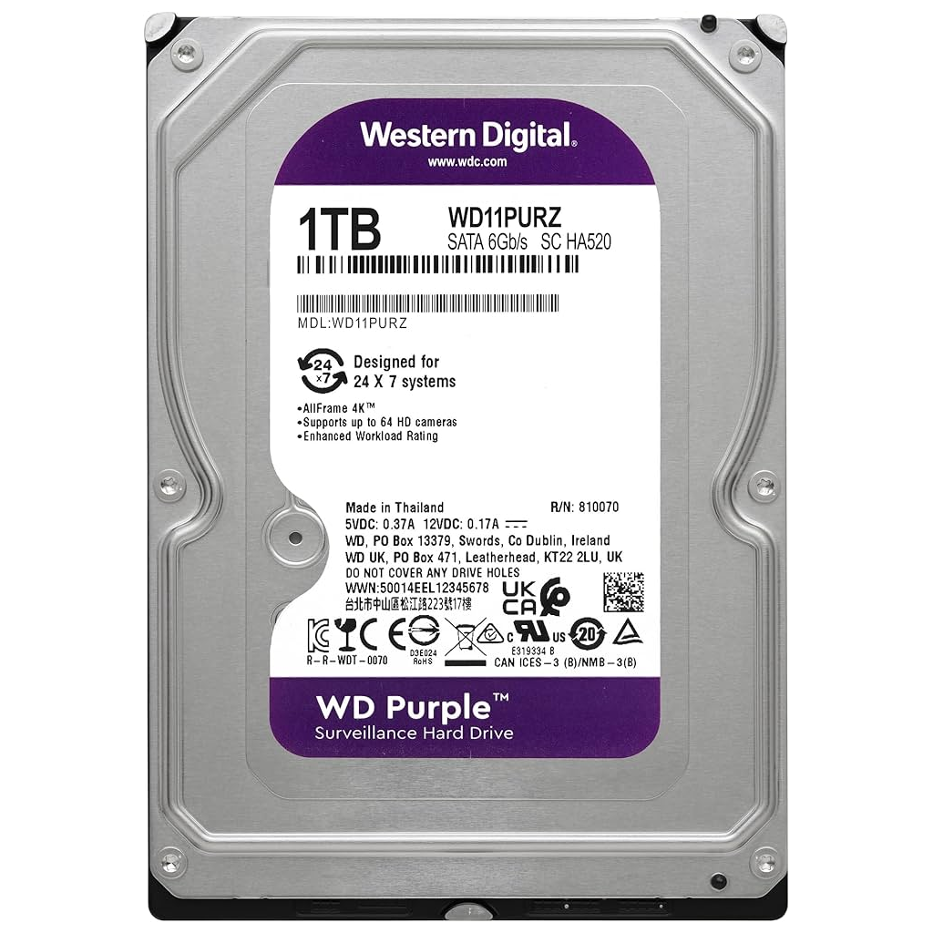 WD PURPLE, WD11PURZ, 3.5&quot; 1TB, 64Mb, 5400 Rpm, 7/24 Güvenlik, HDD (Türkiye Distribütörü Garantili)