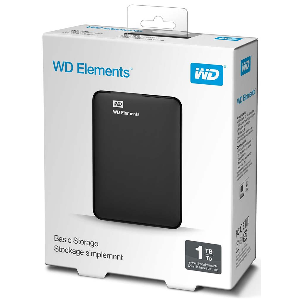 WD WDBUZG0010BBK-WESN, Elements, 1TB, 2.5&quot;, USB3.0, Taşınabilir, Harici HDD, Siyah (Türkiye Distribütörü Garantili)