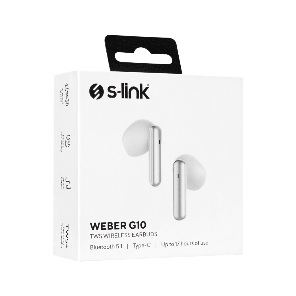S-LINK Weber G10, Beyaz, Bluetooth 5.1, Kablosuz, TWS Kulak içi, Dokunmatik Kontrol, 5saat Çalma Süresi, Microfonlu Kulaklık